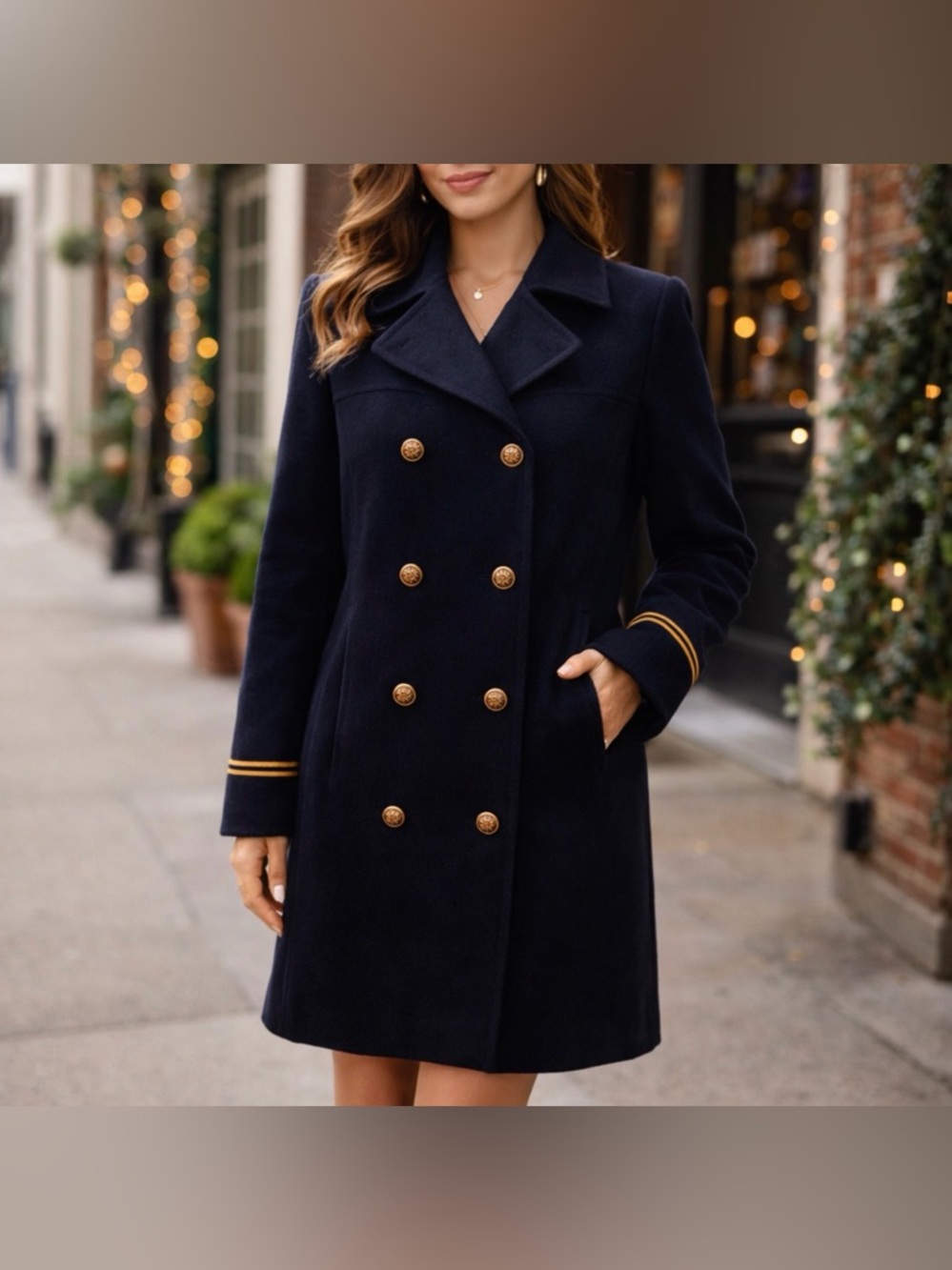 Tory Burch size 6 Women's Navy Double-Breasted Military style coat